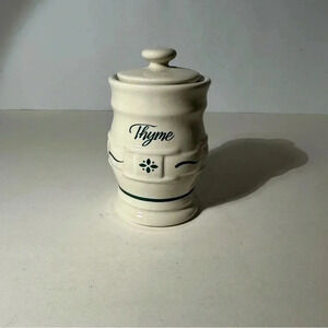 Longaberger Thyme Spice Jar Ivory Green USA Woven Traditions With Lid 4”